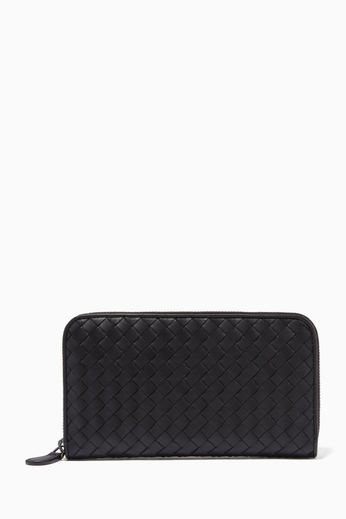 

Zip Around Wallet in Intrecciato Calfskin, Black