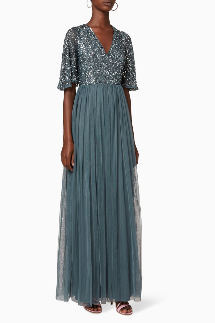 

Sequin Embellished Tulle Dress, Blue