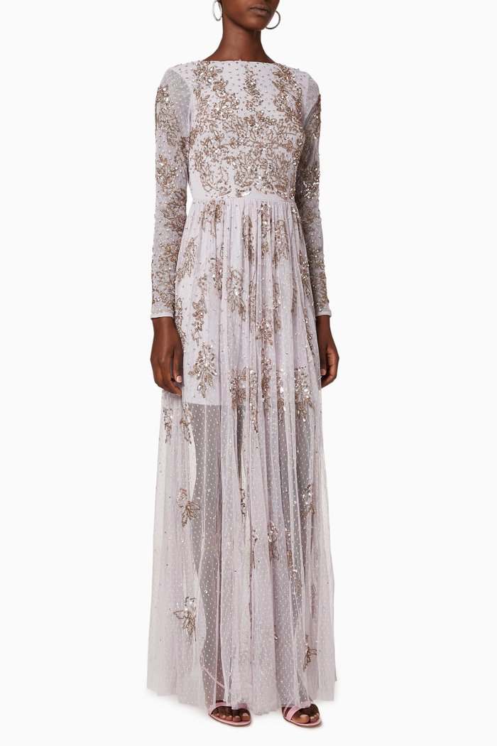 

Floral Sequin Embellished Maxi Dress, Pink