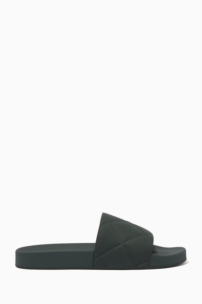 

Slide Sandals in Quilted Rubber, Green