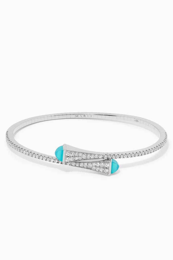 Cleo Diamond & Chalcedony Slip-on Bracelet in 18kt White Gold, Silver