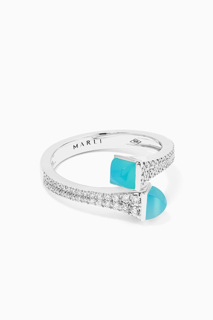 

Cleo Diamond Wrap Ring with Sea Blue Chalcedony in 18kt White Gold, Silver
