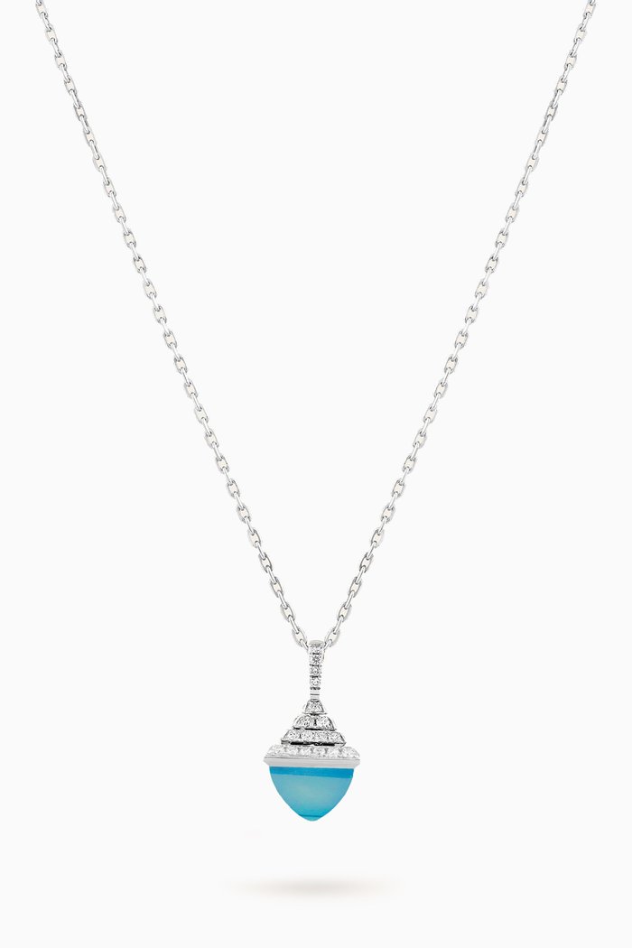 

Cleo Rev Diamond Mini Pendant with Blue Chalcedony in 18kt White Gold, Silver