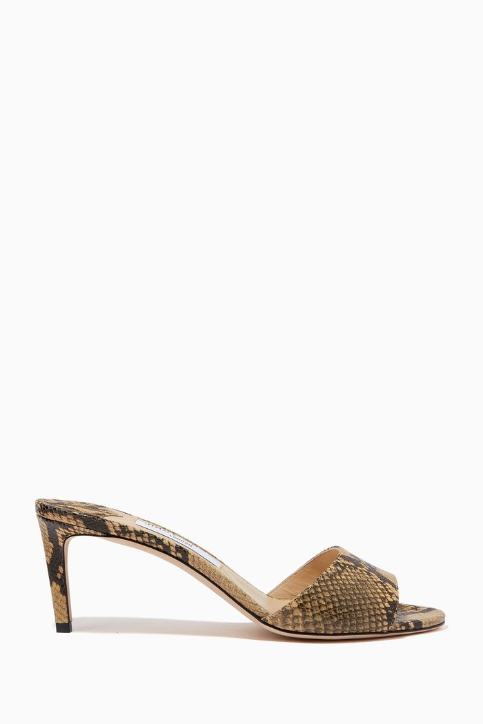 

Stacey 65 Mules in Snake Printed Leather, Yellow