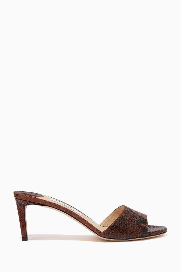 

Stacey 65 Mules in Snake Printed Leather, Brown
