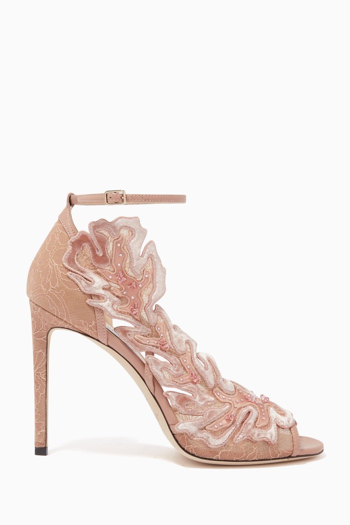 

Lucele 100 Lace Sandals in Nappa Lace, Pink