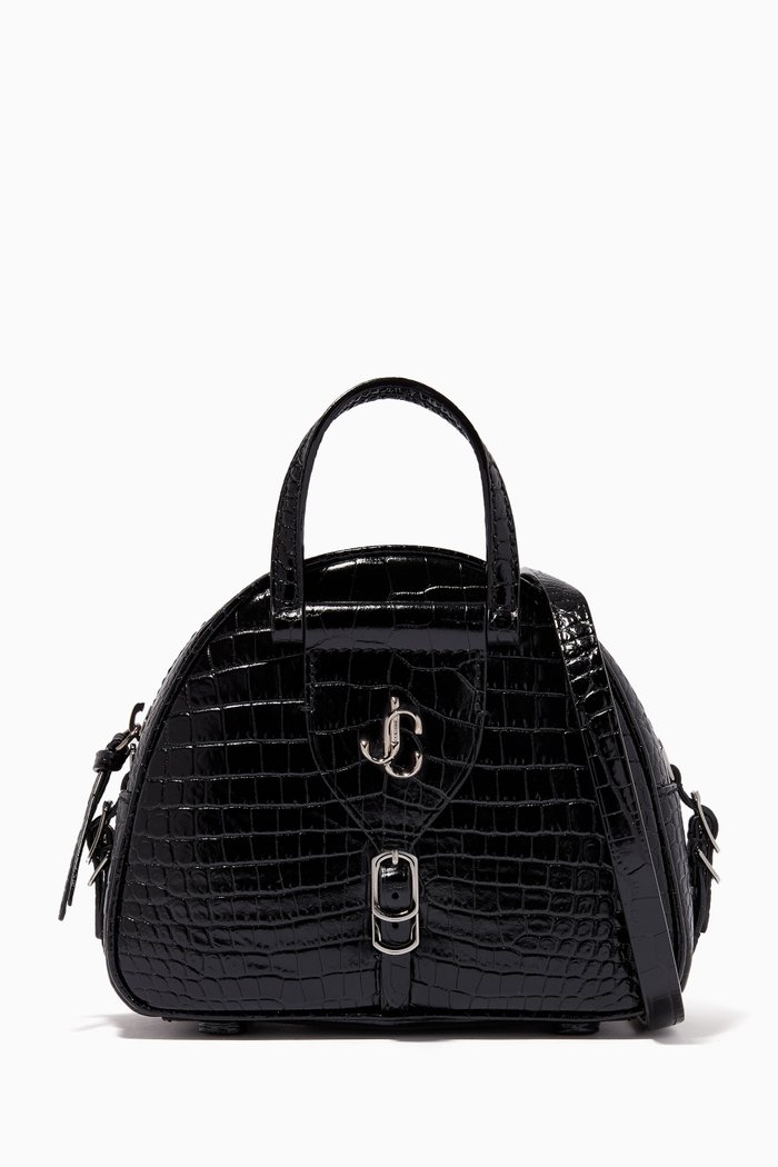 

Varenne Bowling Mini Bag in Croc-Embossed Leather, Black