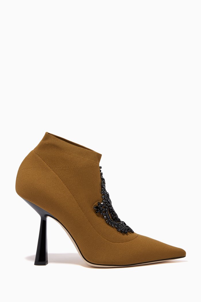 

Saber 100 Sock Boots with Jewel Embroidery in Knit, Brown