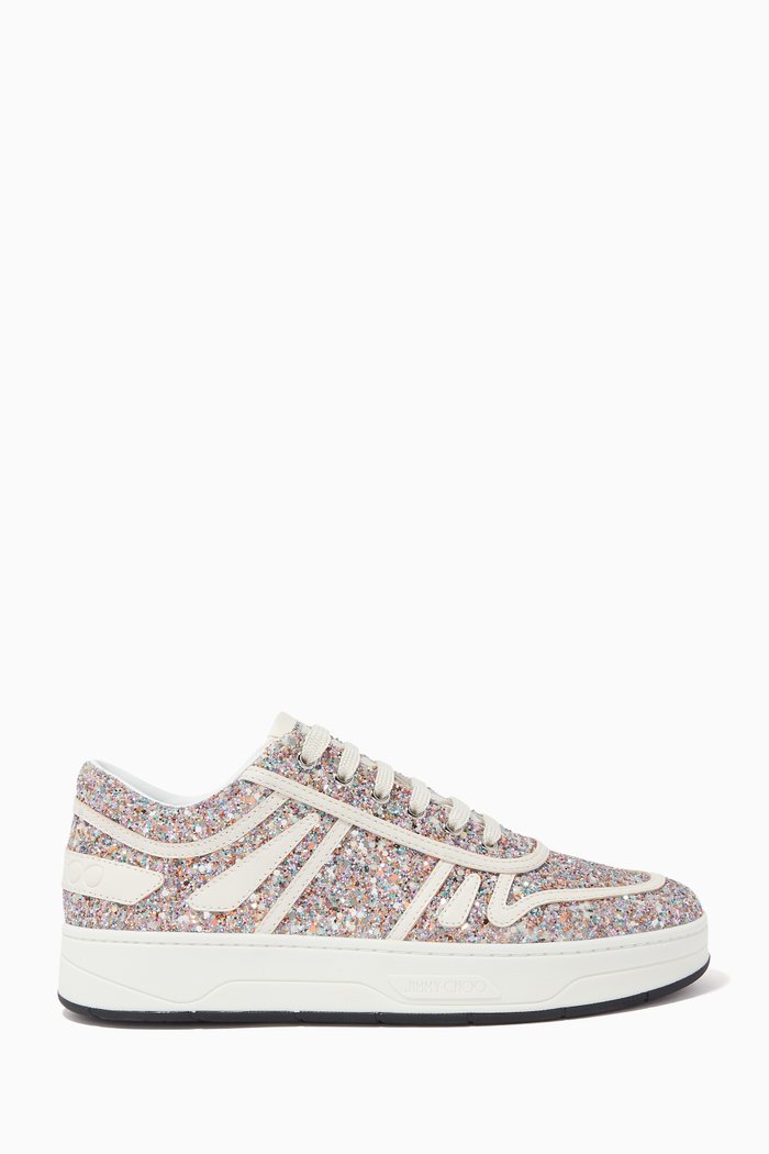 Mochi Hawaii/ F Lace-up Sneakers in Glow-in-the-Dark Glitter, Gold