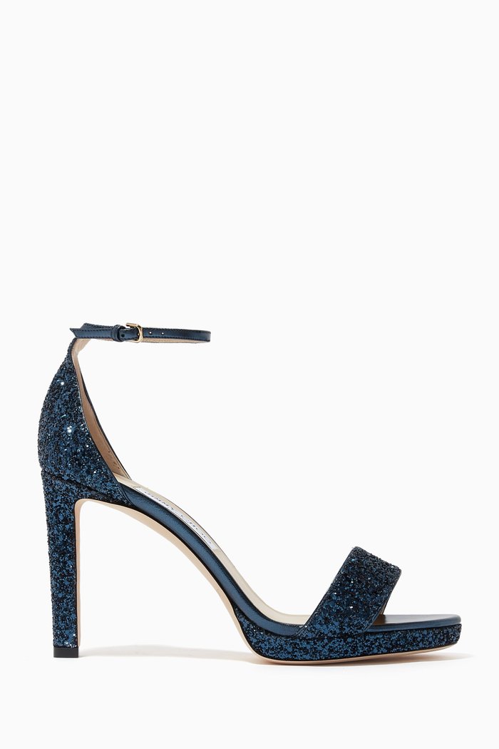 

Misty 100 Sandals in Coarse Glitter Fabric, Blue
