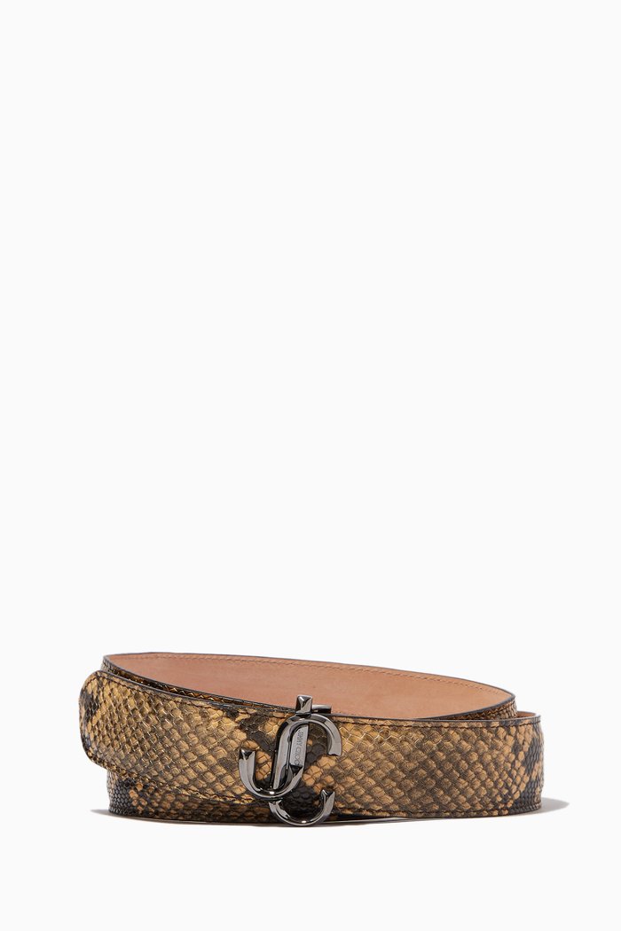 

Felisa Belt in Snake Printed Leather, Yellow