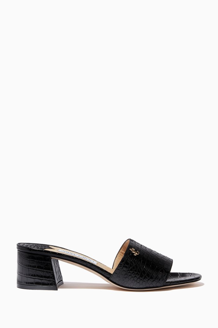 

Minea 45 Mules in Croc-Embossed Leather, Black