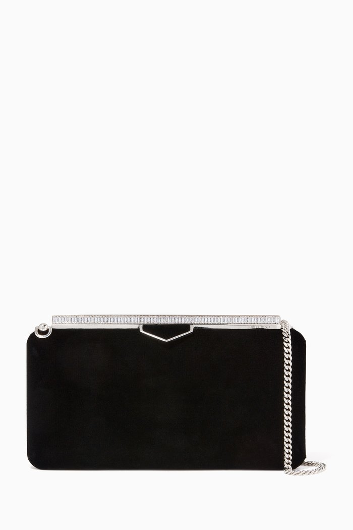 

Ellipse Clutch Bag with Crystal Frame in Velvet, Black