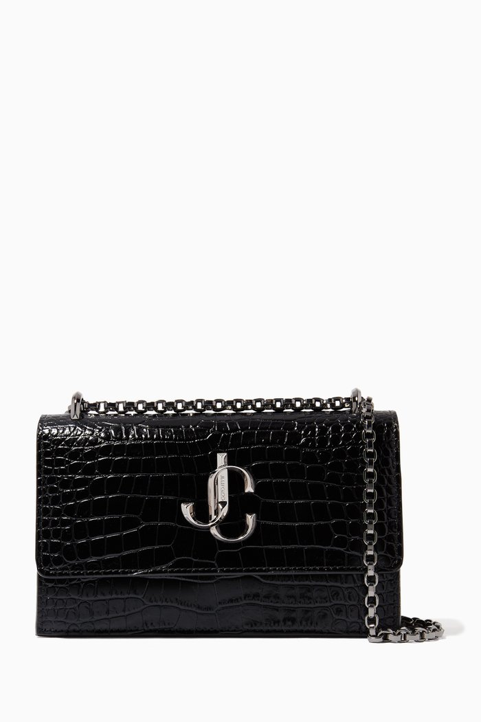 

Bohemia Clutch Bag in Shiny Croc-Embossed Leather, Black