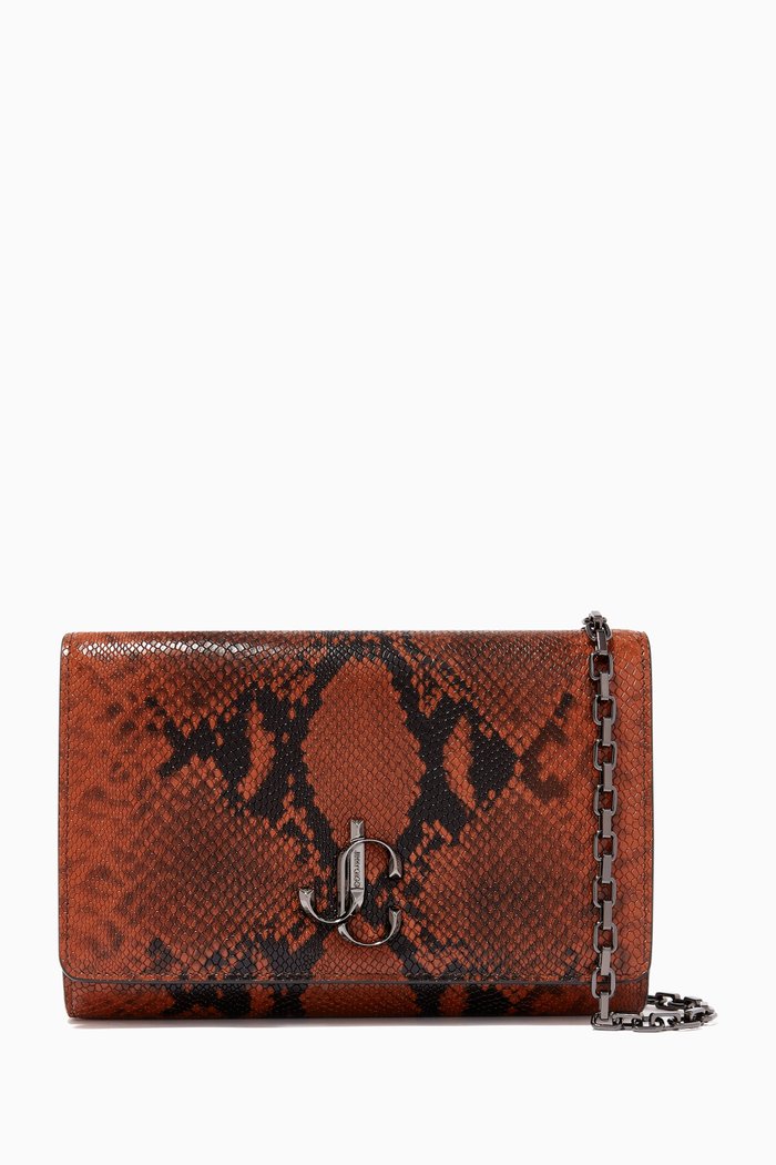 

Varenne Clutch Bag in Snake Printed Leather, Brown