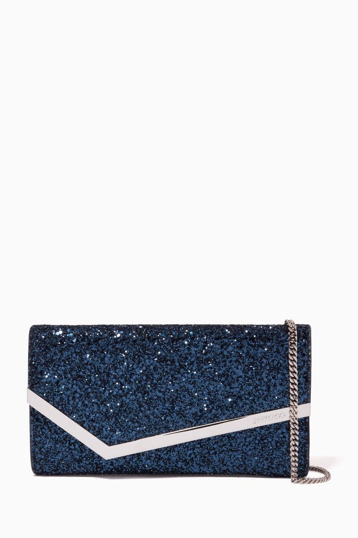 

Emmie Clutch Bag in Coarse Glitter Fabric, Blue