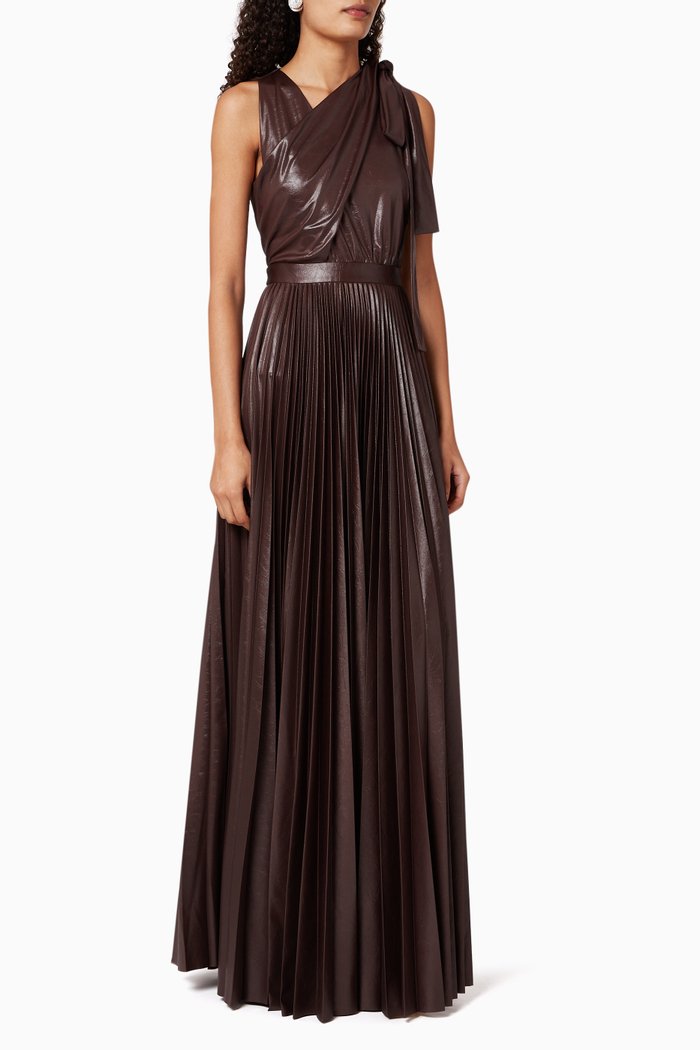 

Alex Faux Leather Draped Dress, Brown