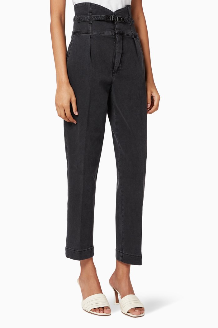 

Ariel High Waist Belted Jeans, Black