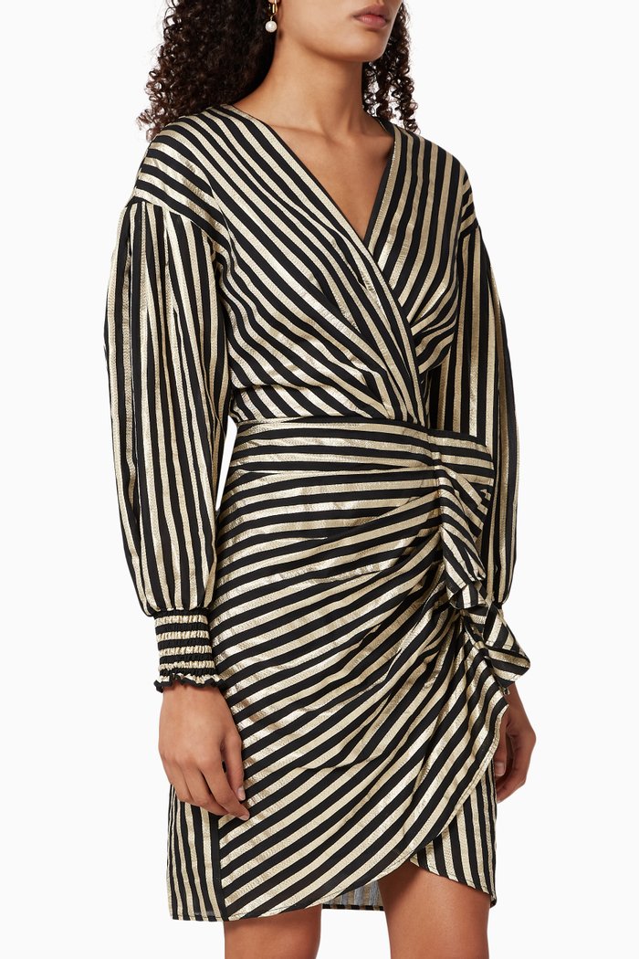 

Cachaca Striped Wrap Mini Dress, Black