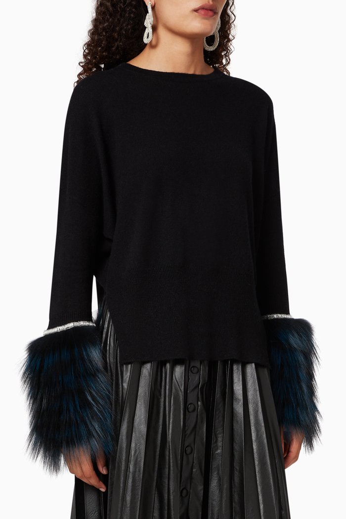 

Fur Cuff Sweater, Black