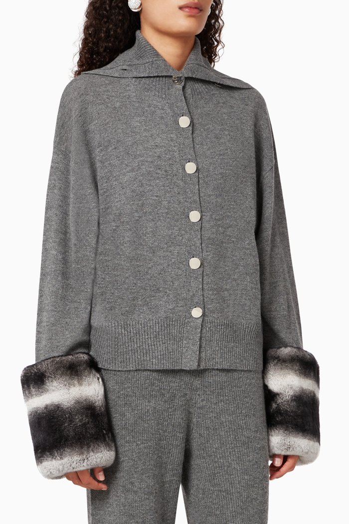 

Chinchilla Fur Cuff Cardigan, Grey