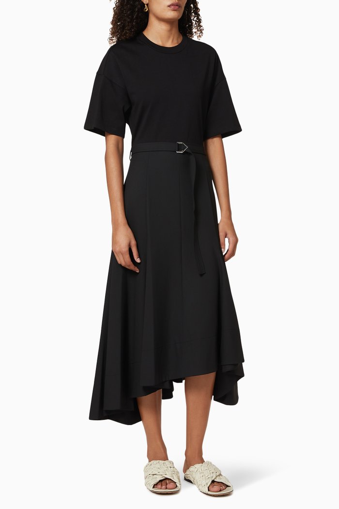 

Cotton T-shirt Dress with Asymmetrical Skirt, Black