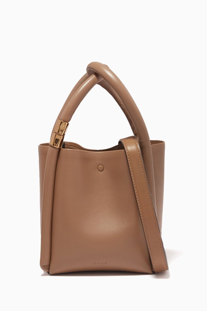 

Lotus 12 Mini Tote Bag in Calfskin, Brown
