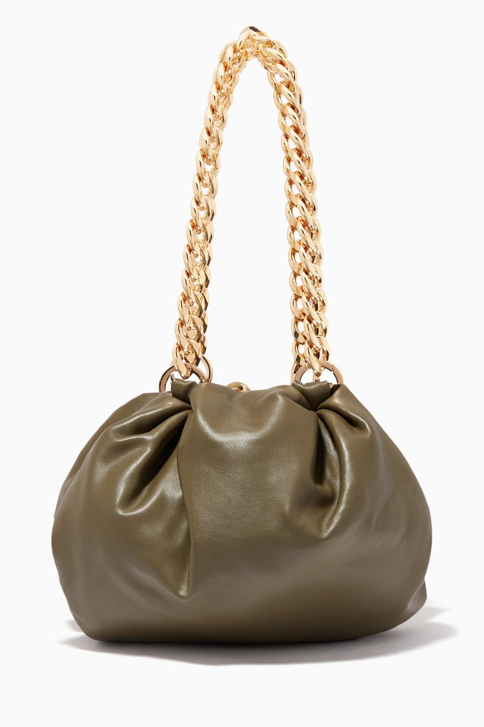 

Medium Shu Pouch Tote Bag in Vegan Leather, Green