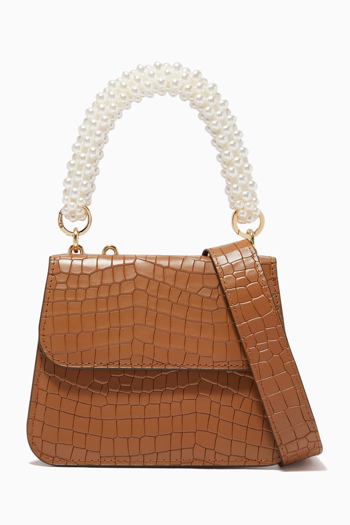 Medium Lou Purse in Croc-Embossed Leather, Brown