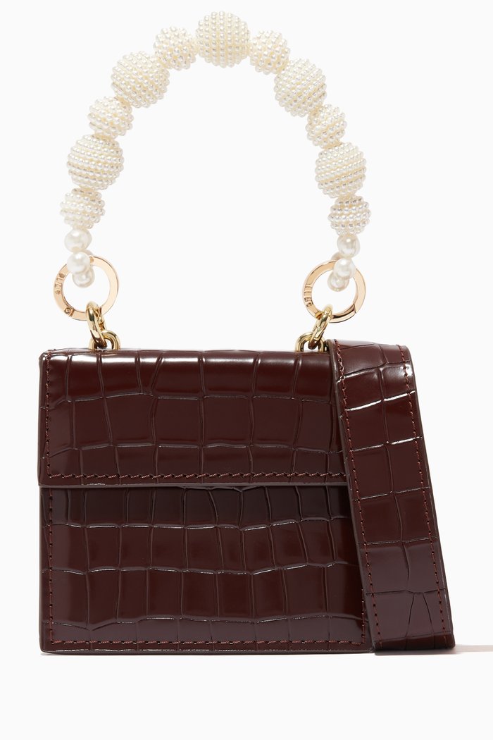 Small Bea Purse in Croc-Embossed Leather, Burgundy