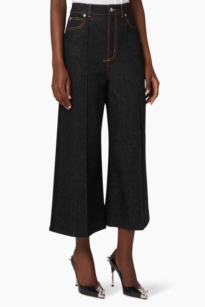 

High-Waisted Denim Culotte Jeans, Black