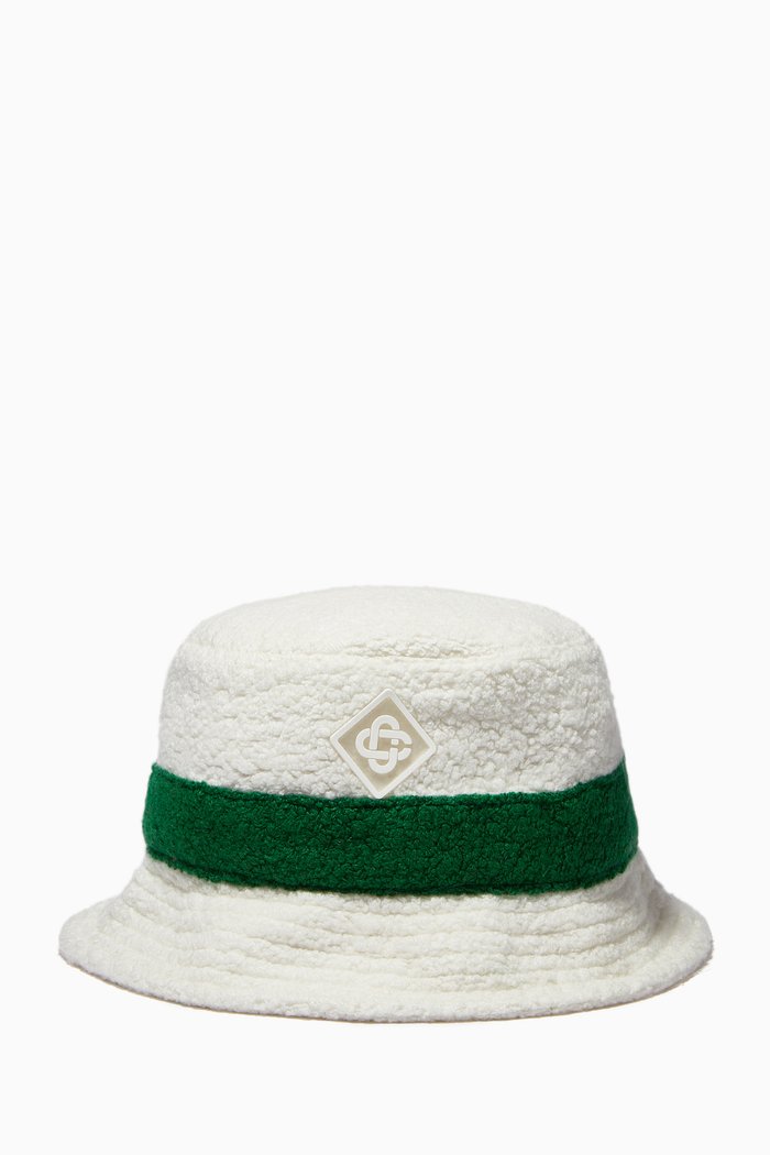 

Logo Monogram Bucket Hat in Cashmere Terrycloth, White