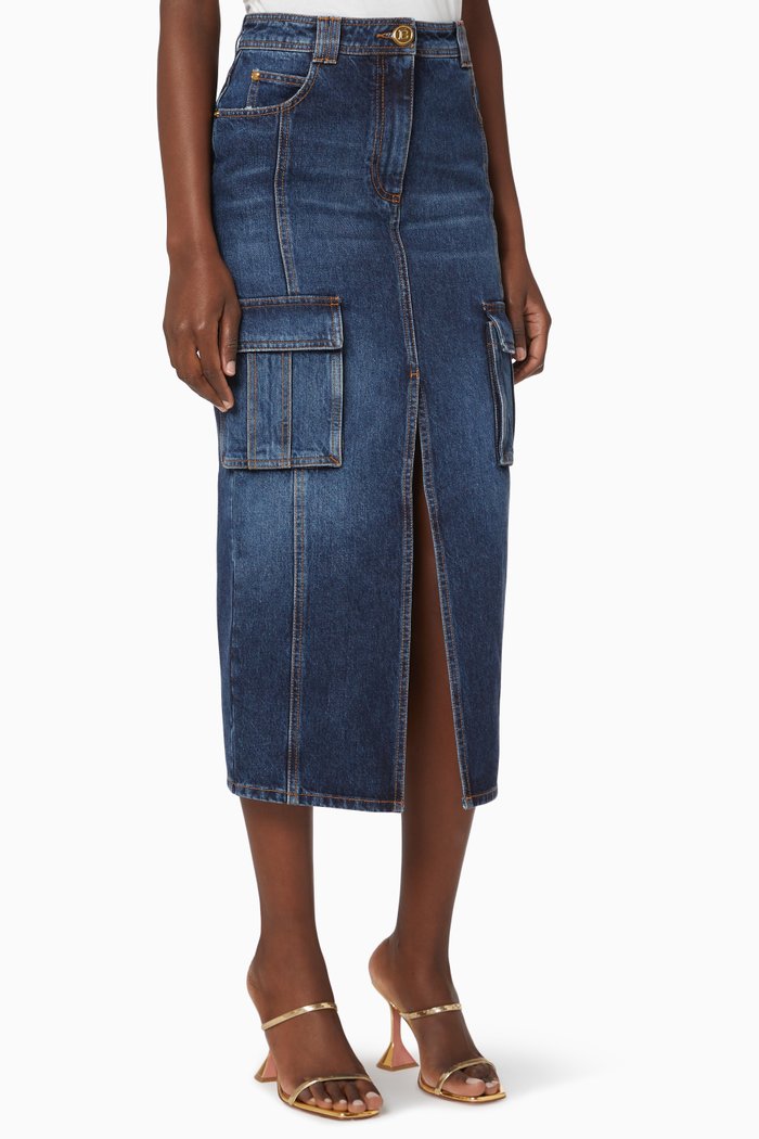 

High-Waisted Denim Skirt, Blue