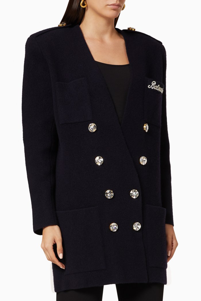 

Crystal Buttoned Double-Breasted Jacket, Blue