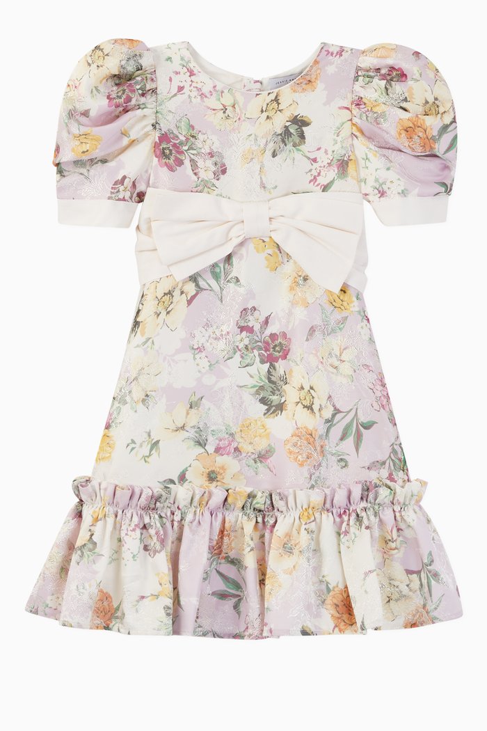 

Bow & Frill Flower Jacquard Dress, Multicolour