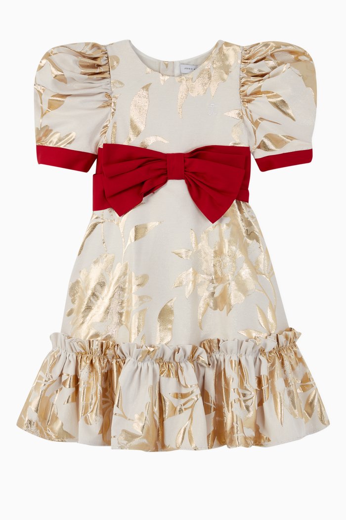 

Bow & Frill Flower Jacquard Dress, Multicolour