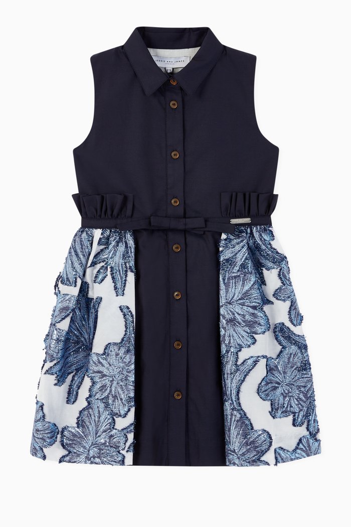

Roma Metallic Flower Cotton Twill Dress, Blue