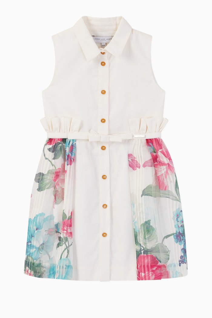 

Roma Metallic Flower Cotton Twill Dress, White