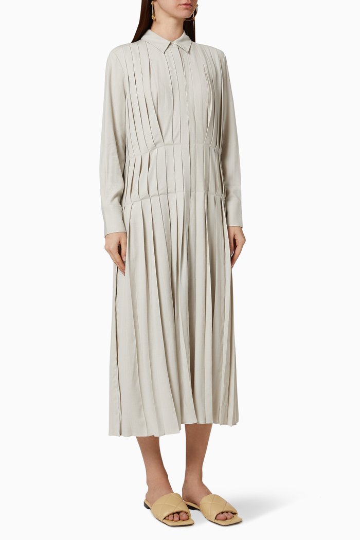 

Pleated Shirt Dress, Neutral