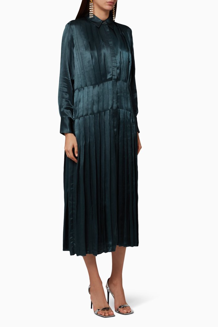 

Pleated Shirt Dress, Green