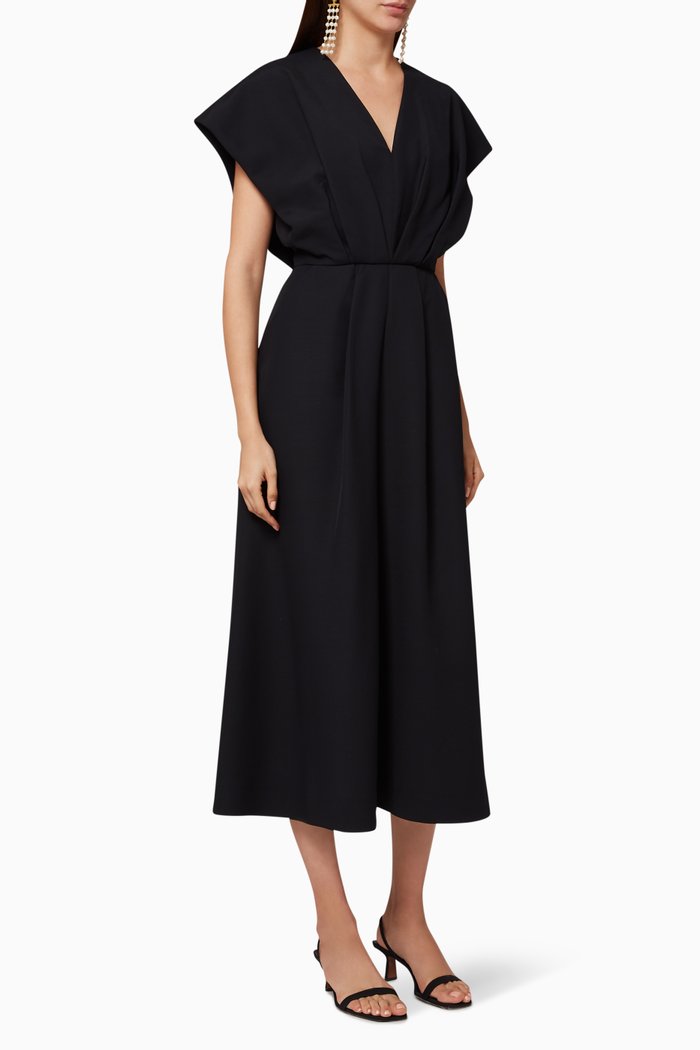Faille Pleated Dress, Black