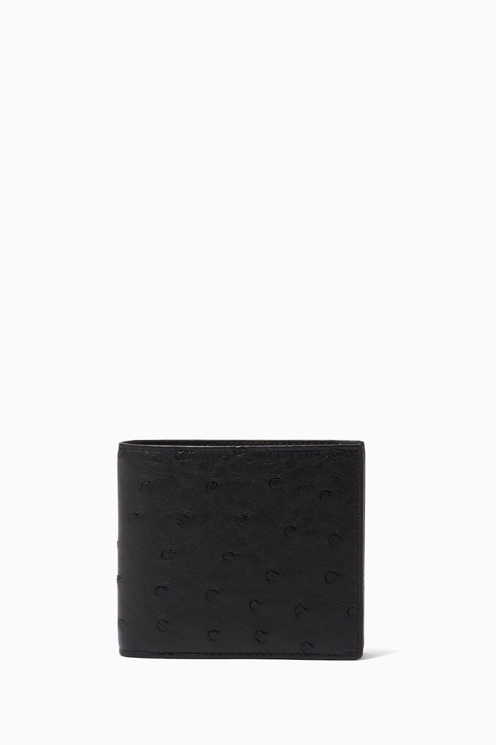 

Bi-Fold Wallet in Ostrich Leather, Black