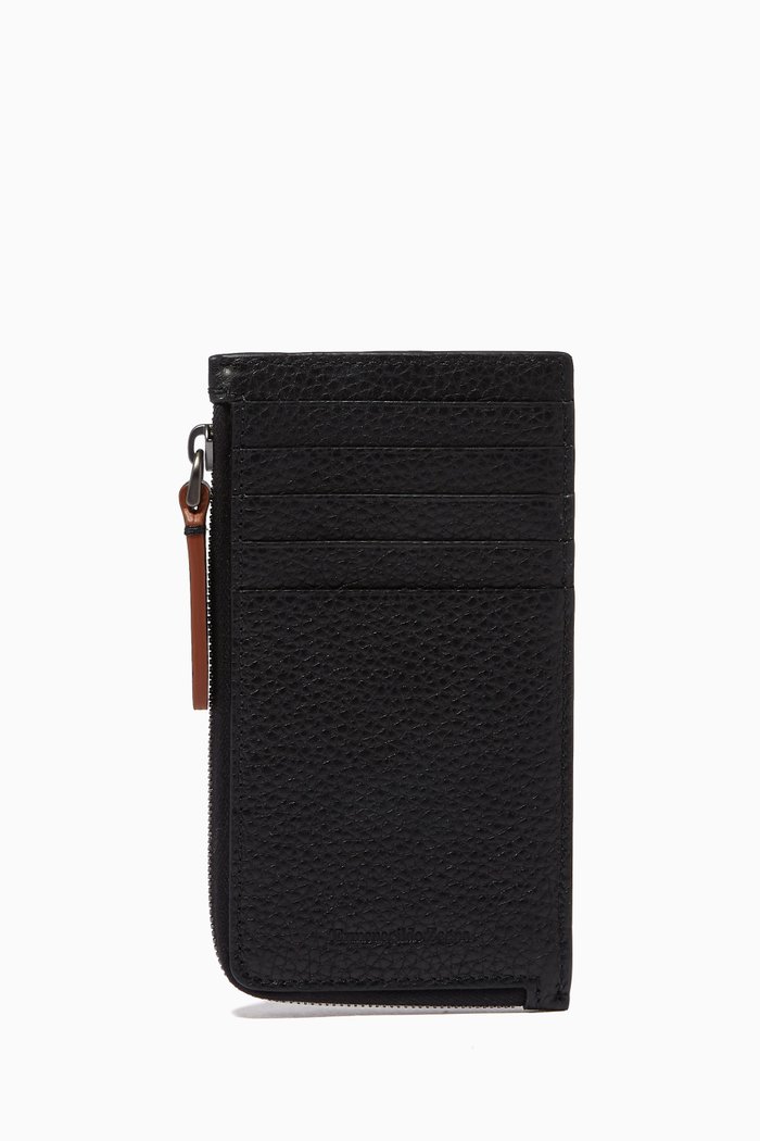 

Zipped Card Case in Grained Calfskin Leather, Black