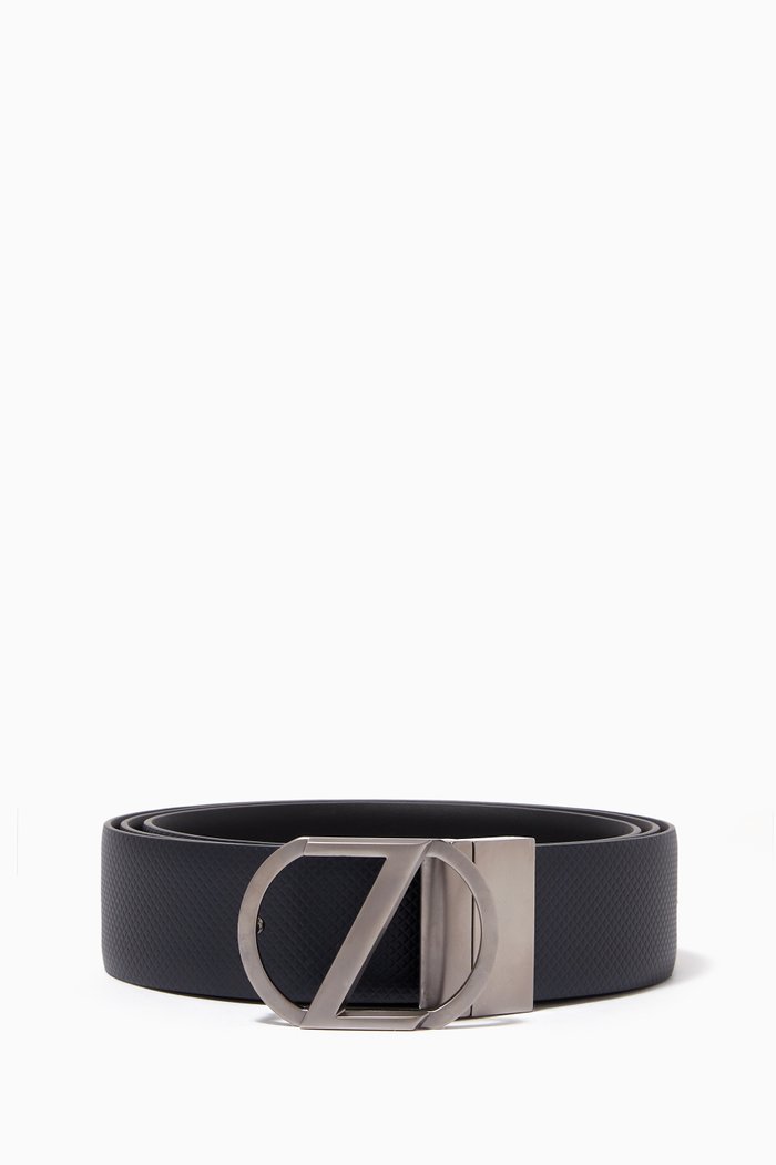 

Reversible Belt in Embossed Calfskin Leather, Blue