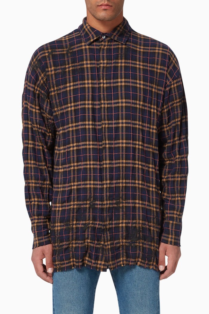 

Round Logo Oversized Flannel Shirt, Blue