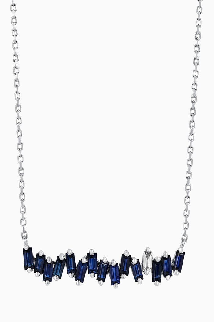 

Sapphire Baguette Bar Necklace in 18kt White Gold, Silver
