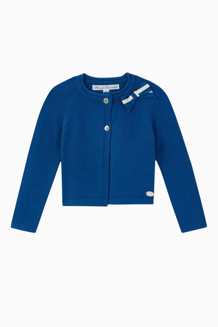 

Brina Bow Embillished Cotton Cardigan, Blue
