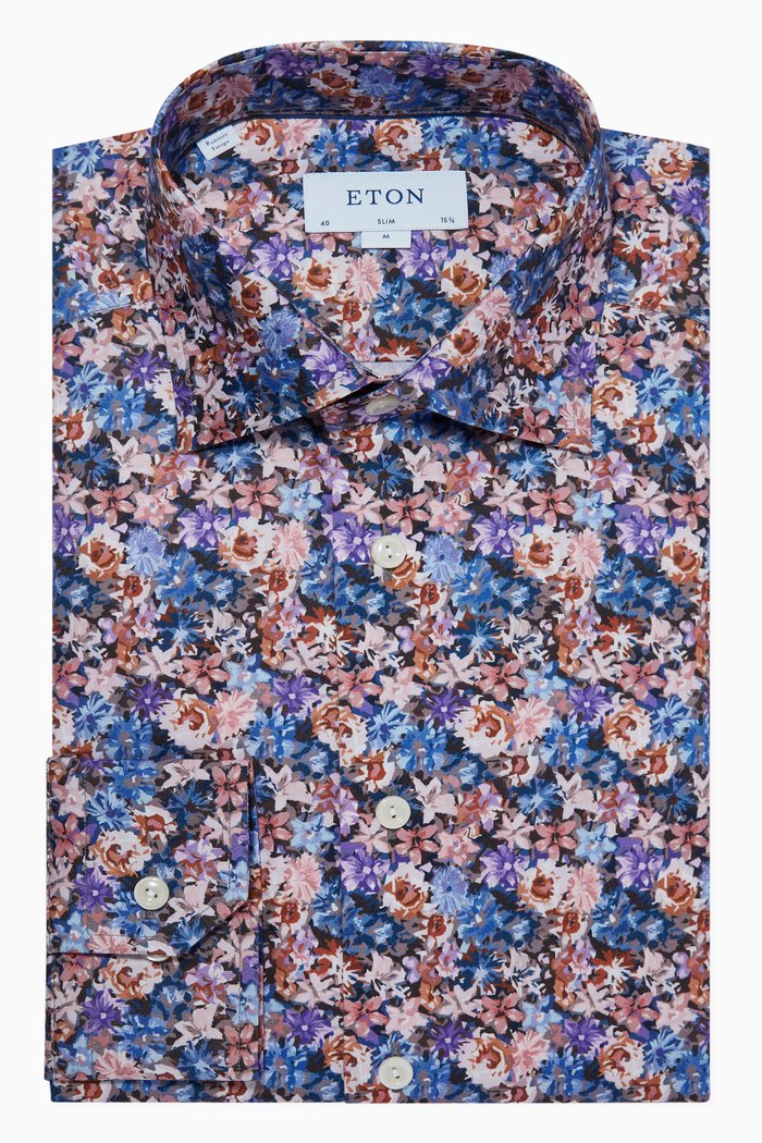 

Floral Cotton Twill Slim Fit Shirt, Multicolour