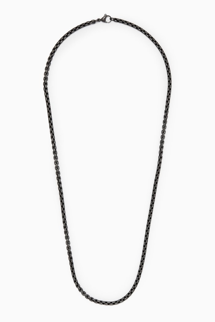 Box Chain Necklace in Darkened Stainless Steel, Black