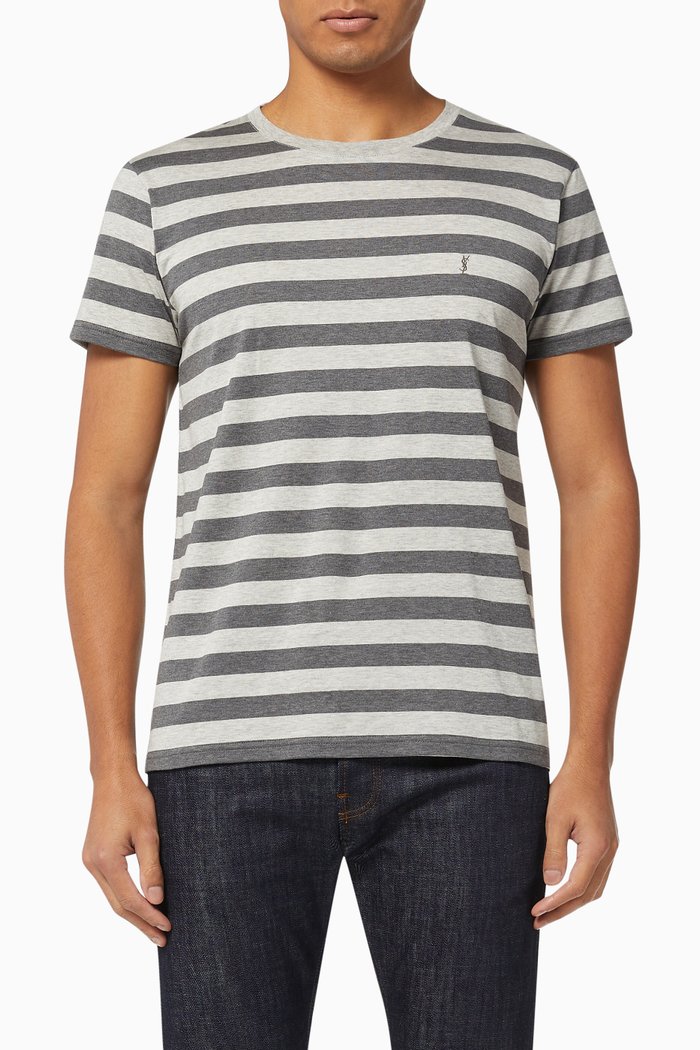 

Striped Monogram T-Shirt in Jersey, Grey